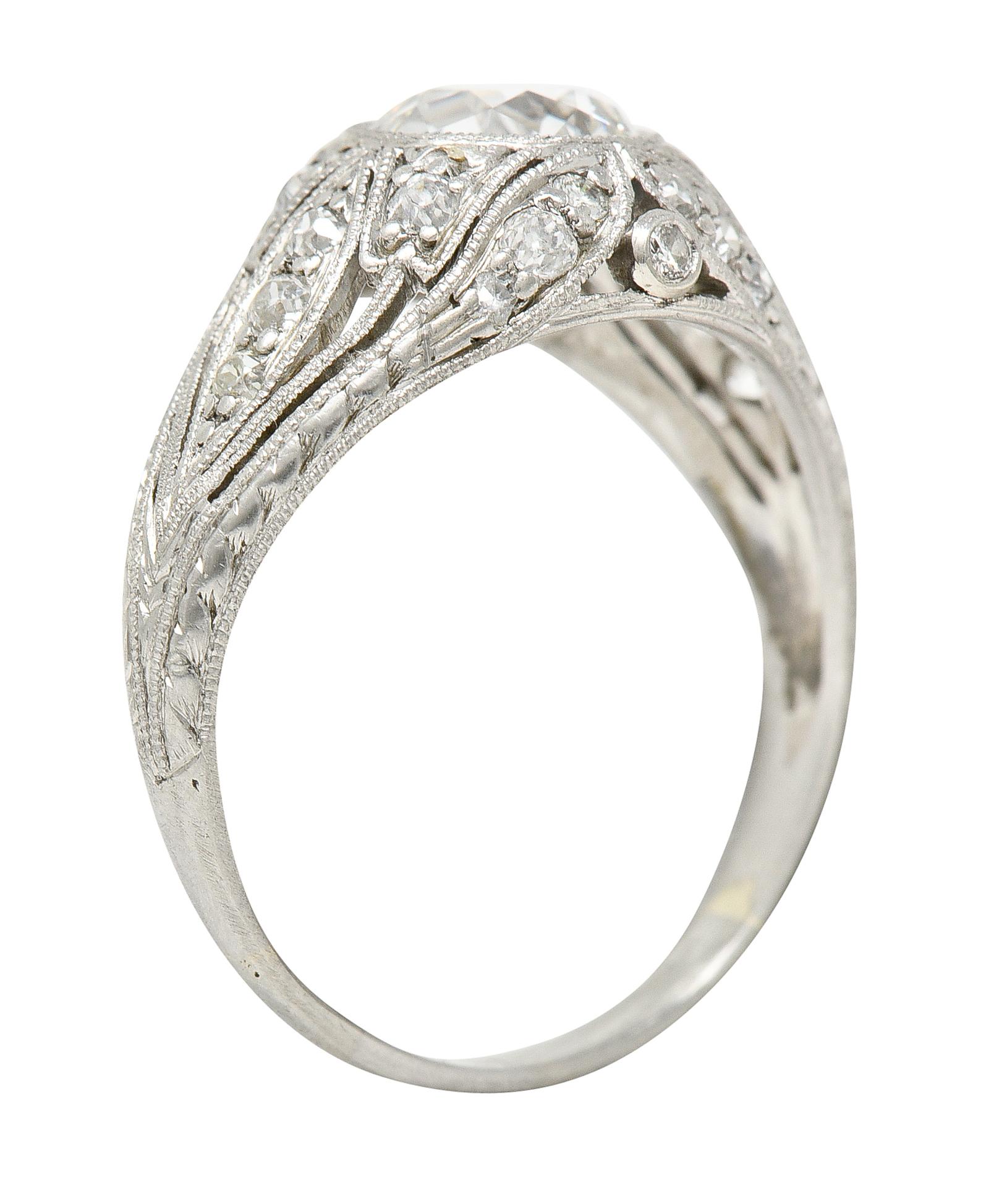 Art Deco 1.56 Carats Old European Cut Diamond Platinum Engagement Ring GIA For Sale 5