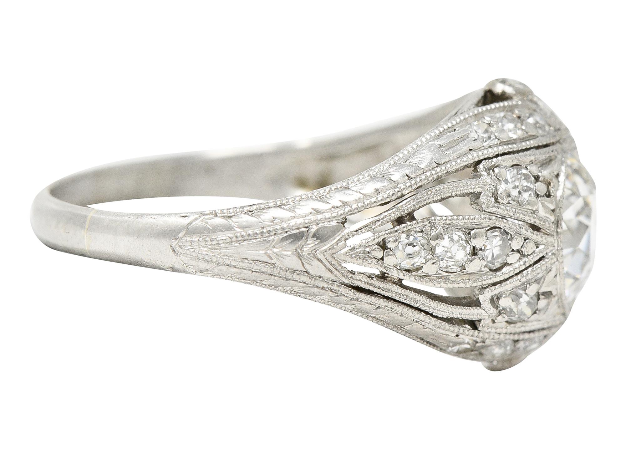 Art Deco 1,56 Karat Diamant im alteuropäischen Schliff Platin Verlobungsring GIA (Art déco) im Angebot