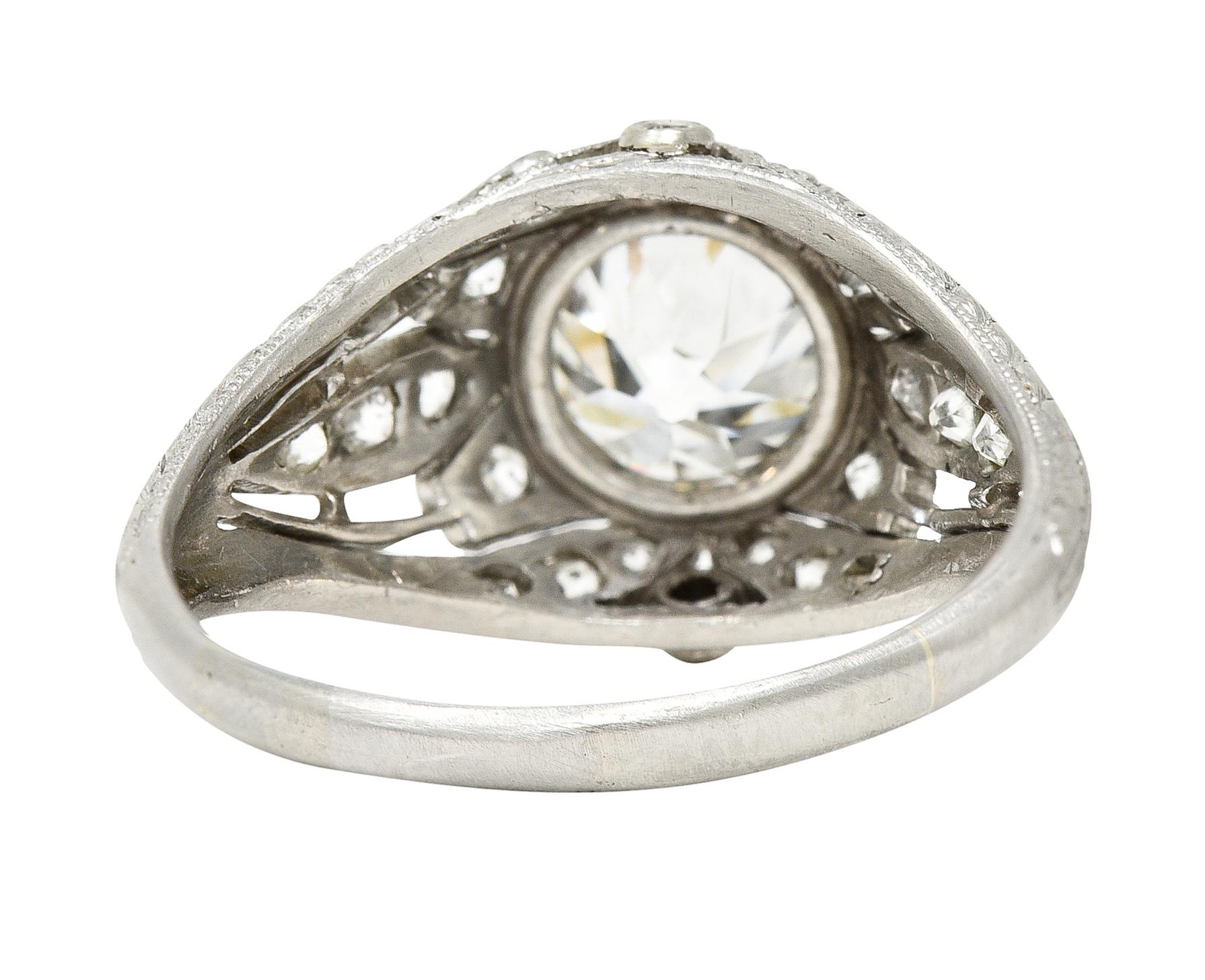 Art Deco 1.56 Carats Old European Cut Diamond Platinum Engagement Ring GIA In Excellent Condition For Sale In Philadelphia, PA