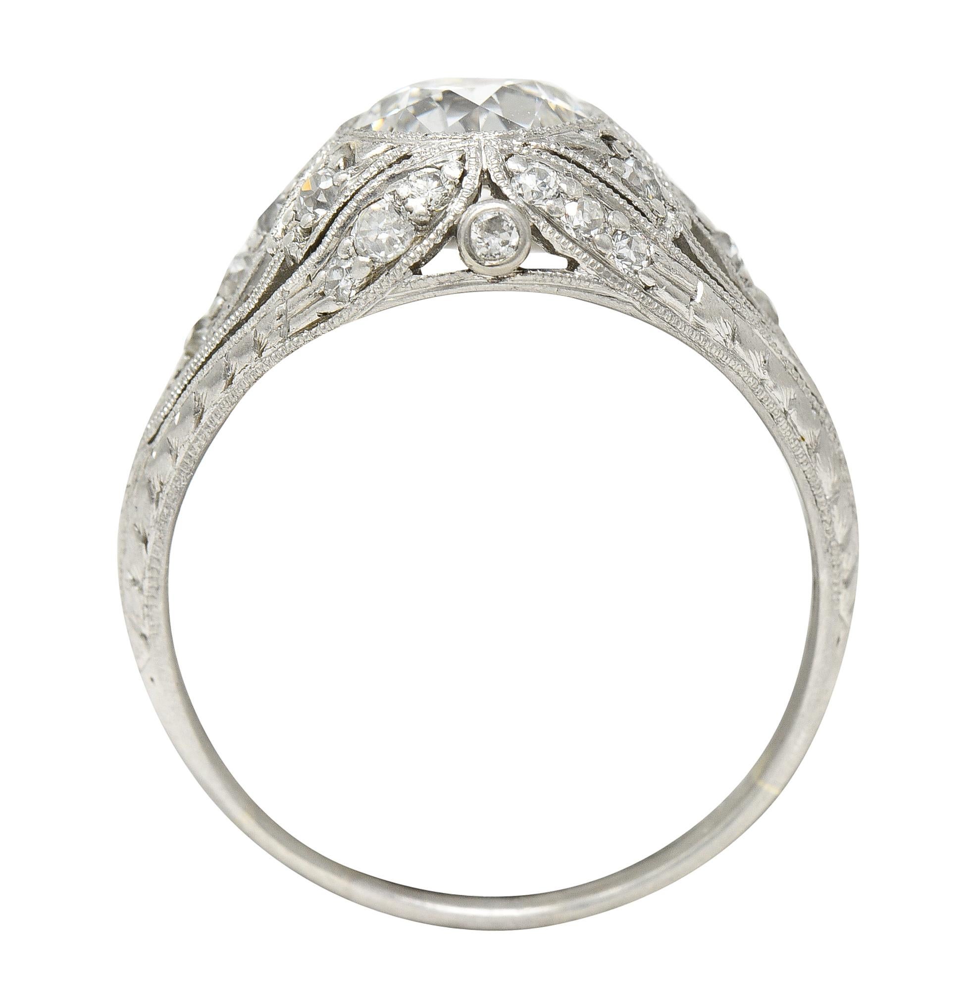 Art Deco 1.56 Carats Old European Cut Diamond Platinum Engagement Ring GIA For Sale 3