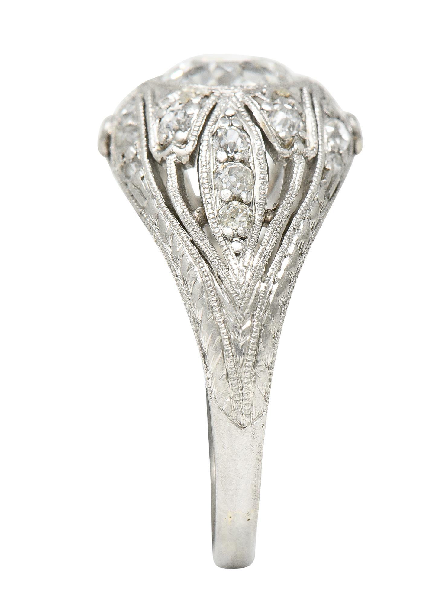 Art Deco 1.56 Carats Old European Cut Diamond Platinum Engagement Ring GIA For Sale 4