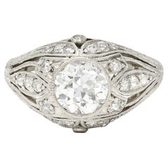 Bague de fiançailles Art déco en platine avec diamant taille européenne ancienne de 1,56 carat certifié GIA