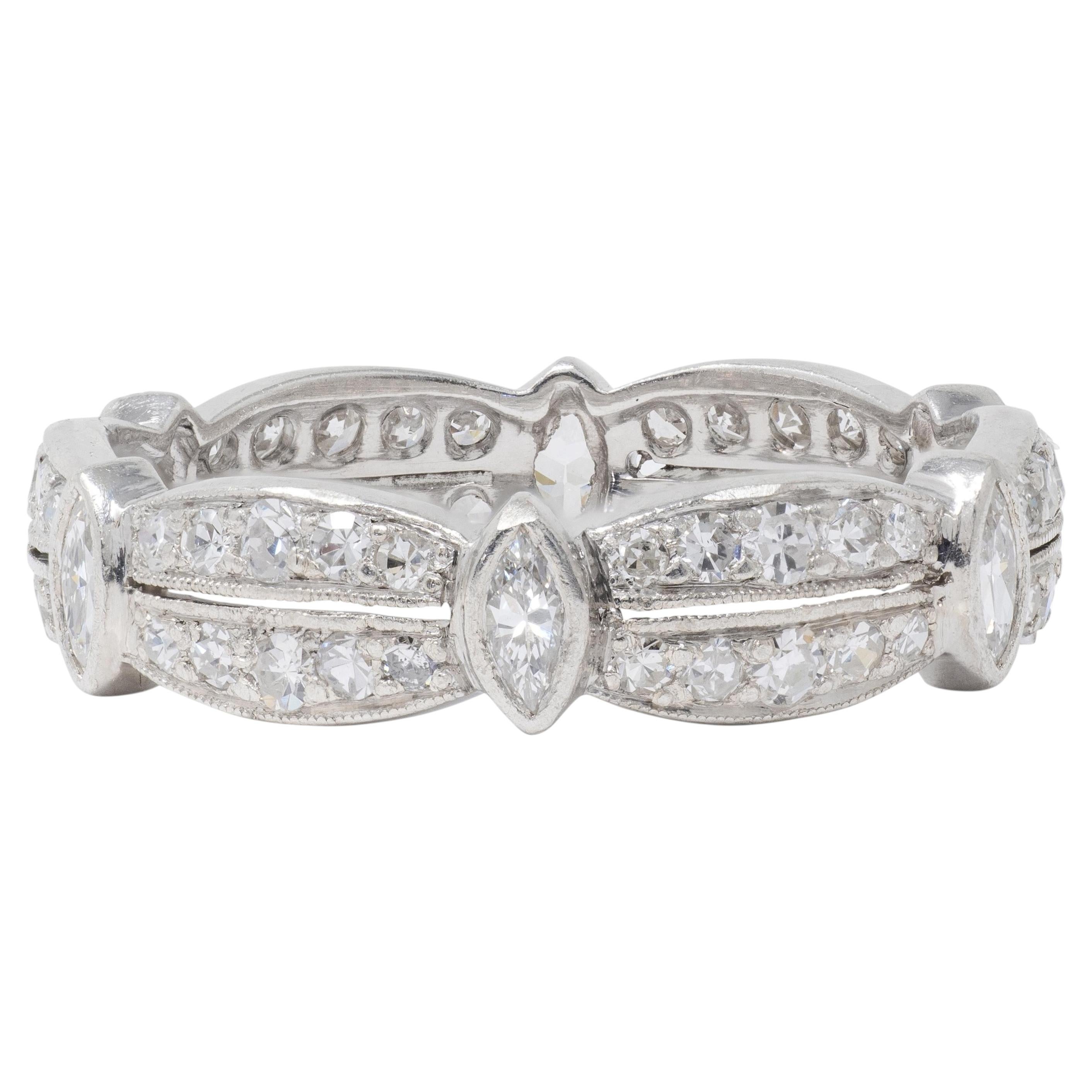 Art Deco 1.56 CTW Diamond Platinum Vintage Ribbon Eternity Band Ring