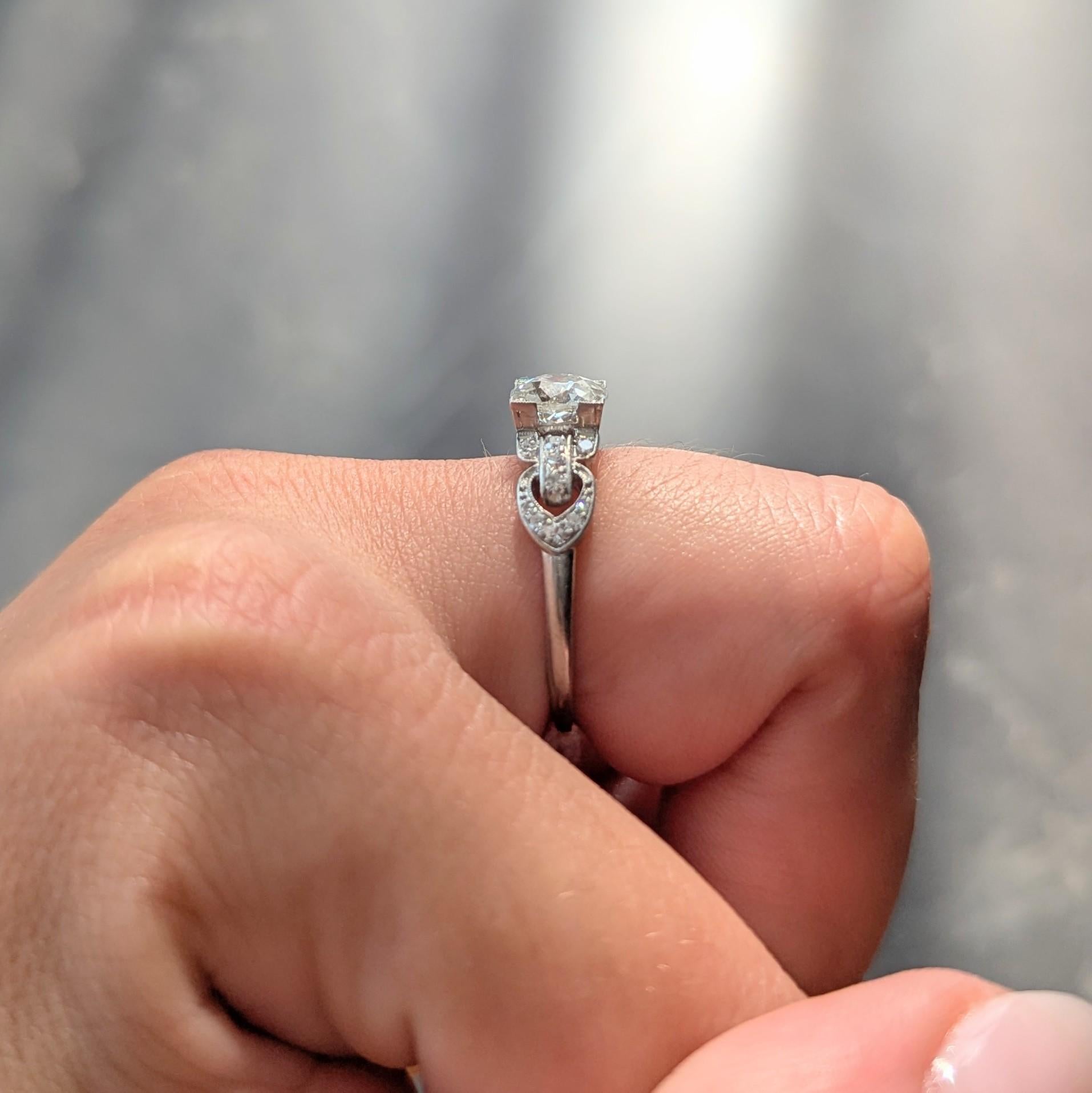 Art Deco 1.56 CTW Old Mine Cut Diamond Platinum Vintage Buckle Engagement Ring For Sale 4