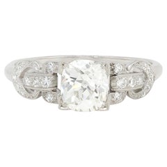 Art Deco 1.56 CTW Old Mine Cut Diamond Platinum Vintage Buckle Engagement Ring