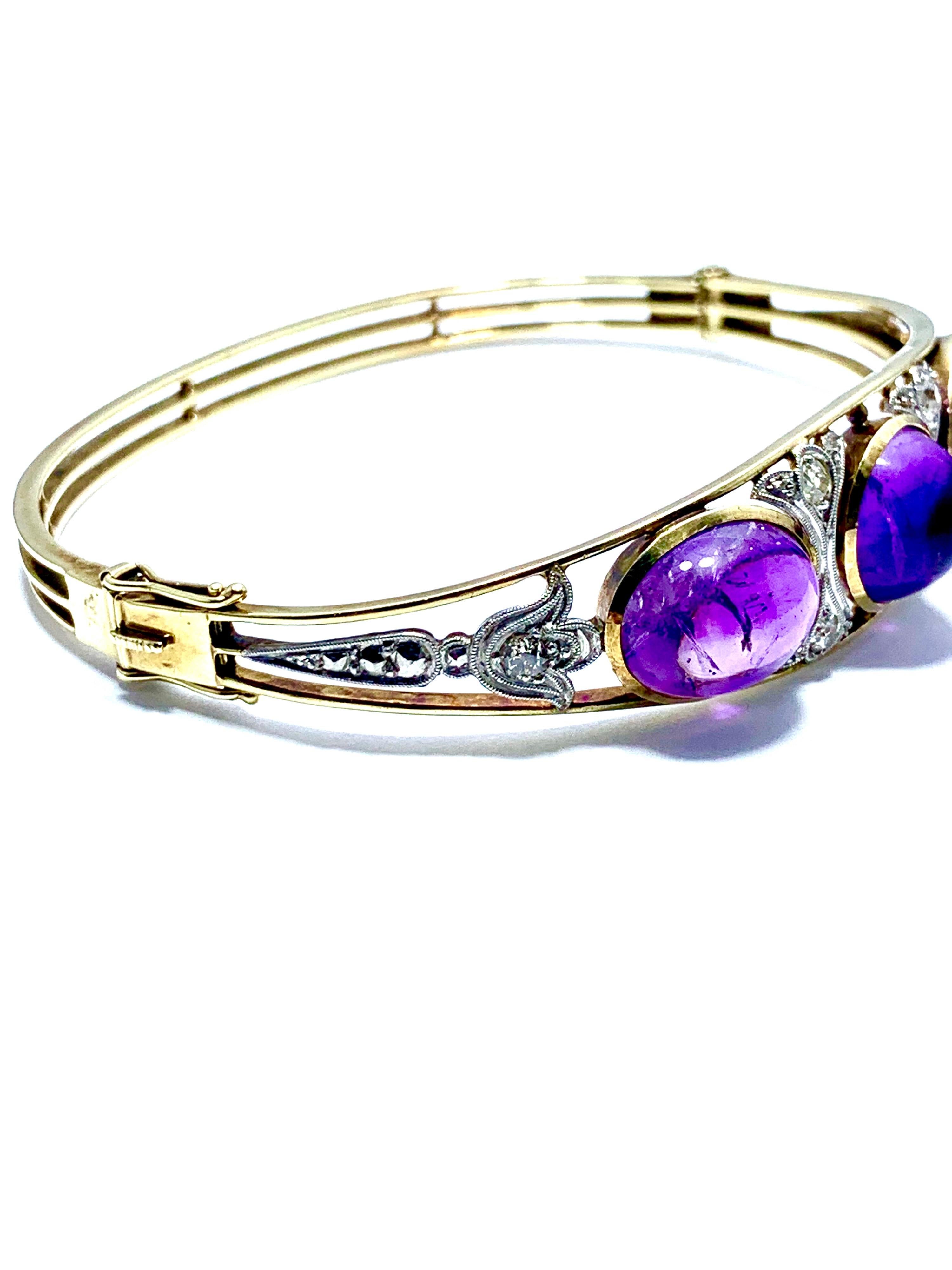 Art Deco Style 15.60ct Cabochon Amethyst and Old European Cut Diamond Bracelet In Excellent Condition In Chevy Chase, MD