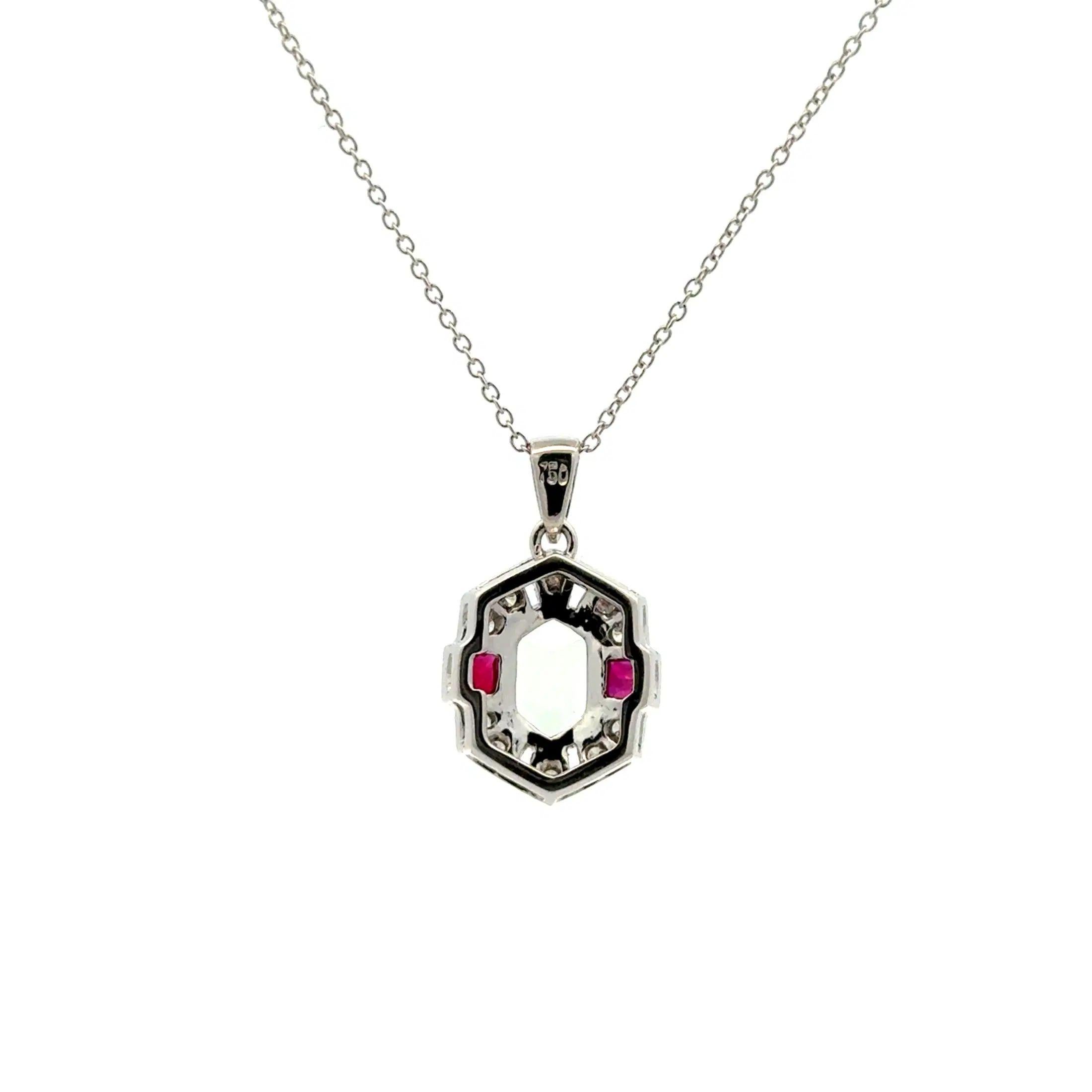 Art of Vintage - Collier pendentif en or avec aigue-marine, rubis et diamants de 1,57 carat Excellent état - En vente à Montreal, QC