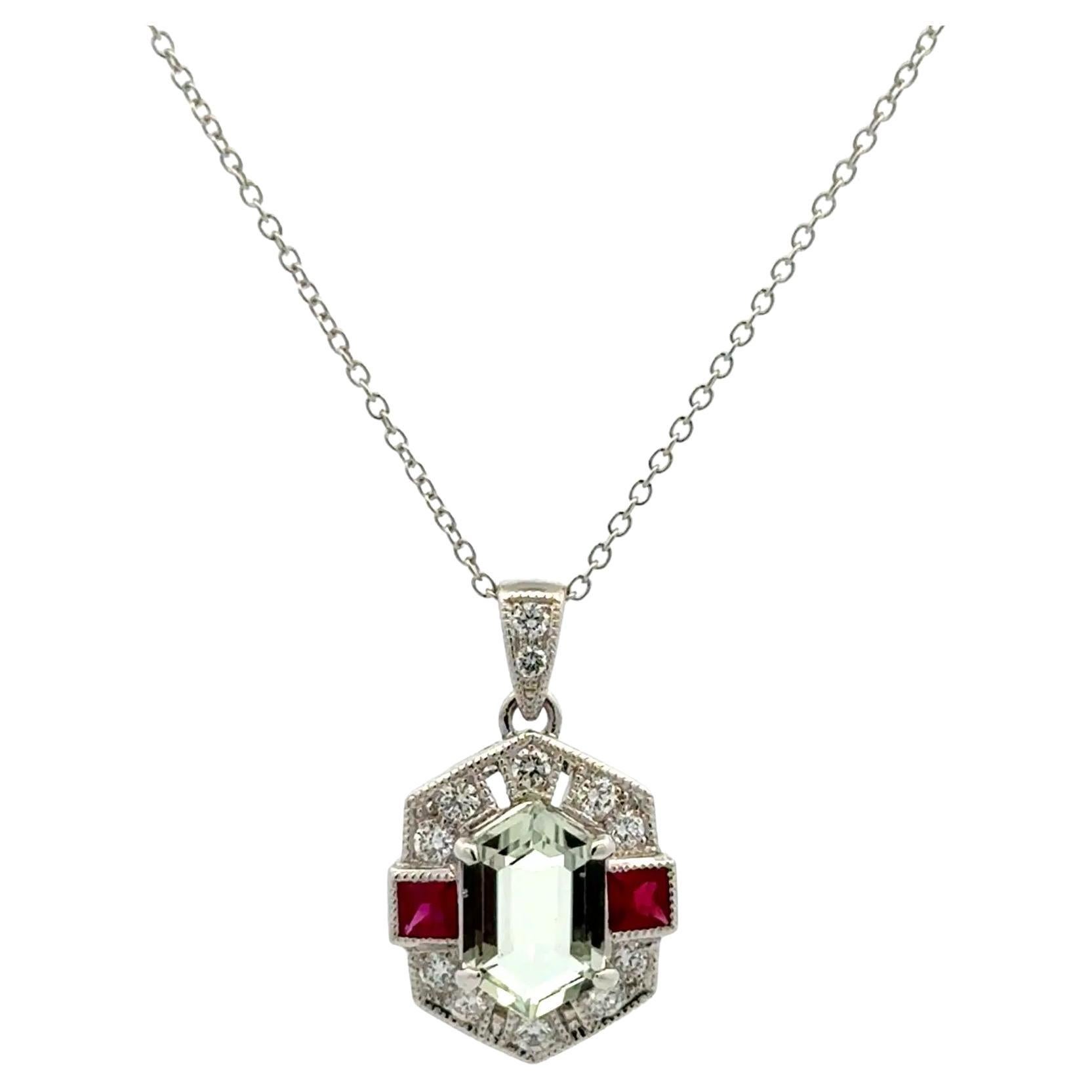 Collana con ciondolo d'oro Art of Vintage da 1,57 carati con acquamarina, rubino e diamante