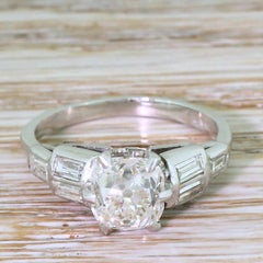 Art Deco 1.57 Carat Old Mine Cut Diamond Platinum Engagement Ring