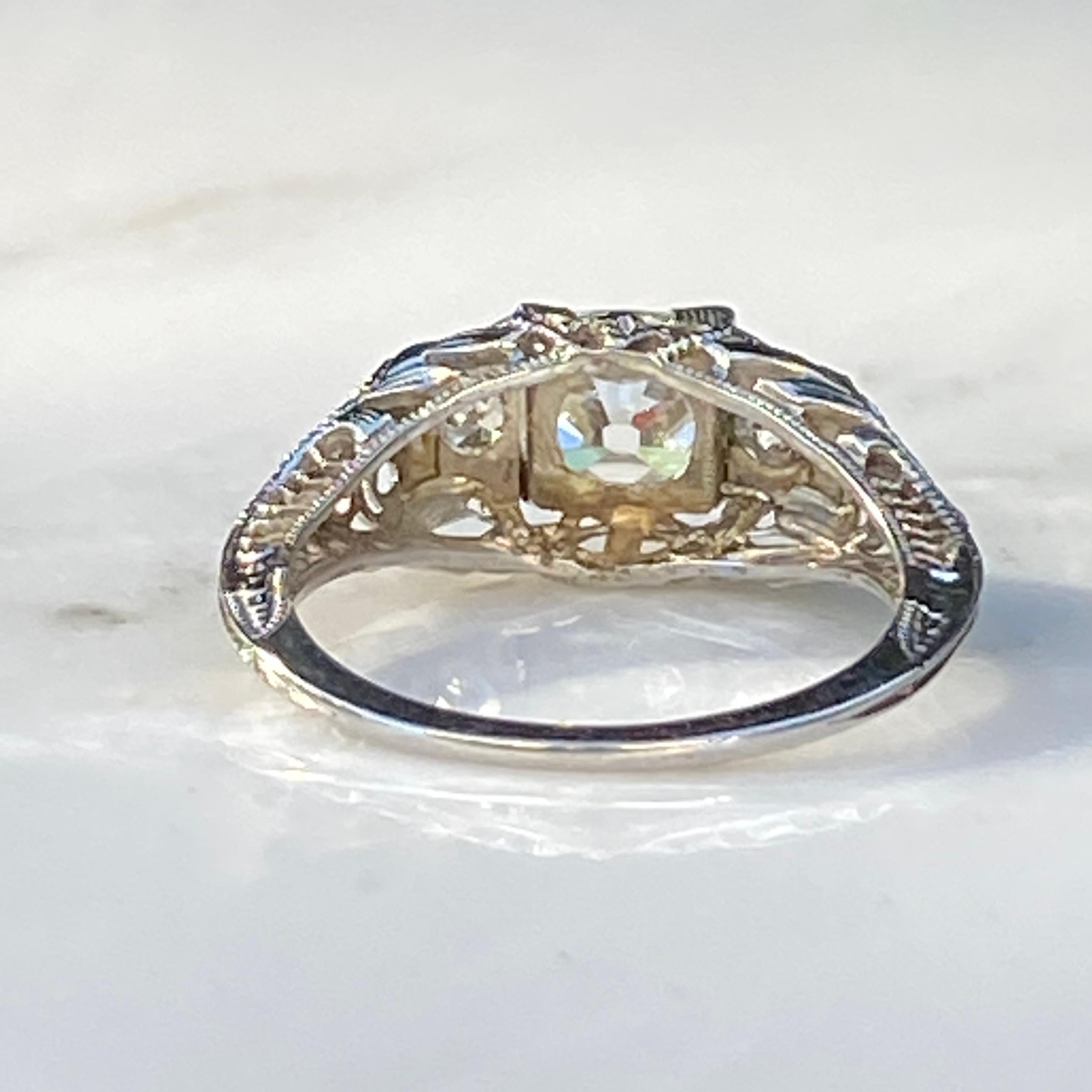 Art Deco 1,57 Karat Diamant 18K Gold Filigraner Ring im Angebot 13