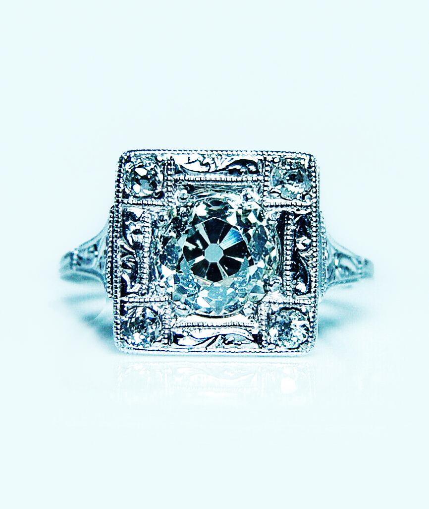 ART DECO 1.57ct center Old European Diamond Platinum Engagement Ring Appraisal For Sale 5