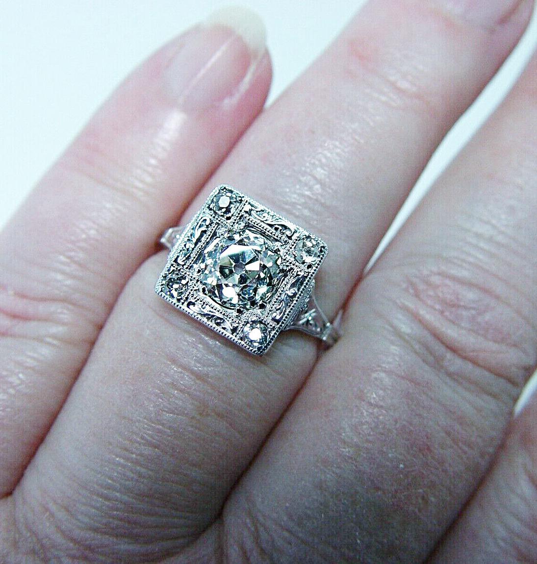 ART DECO 1.57ct center Old European Diamond Platinum Engagement Ring Appraisal For Sale 8