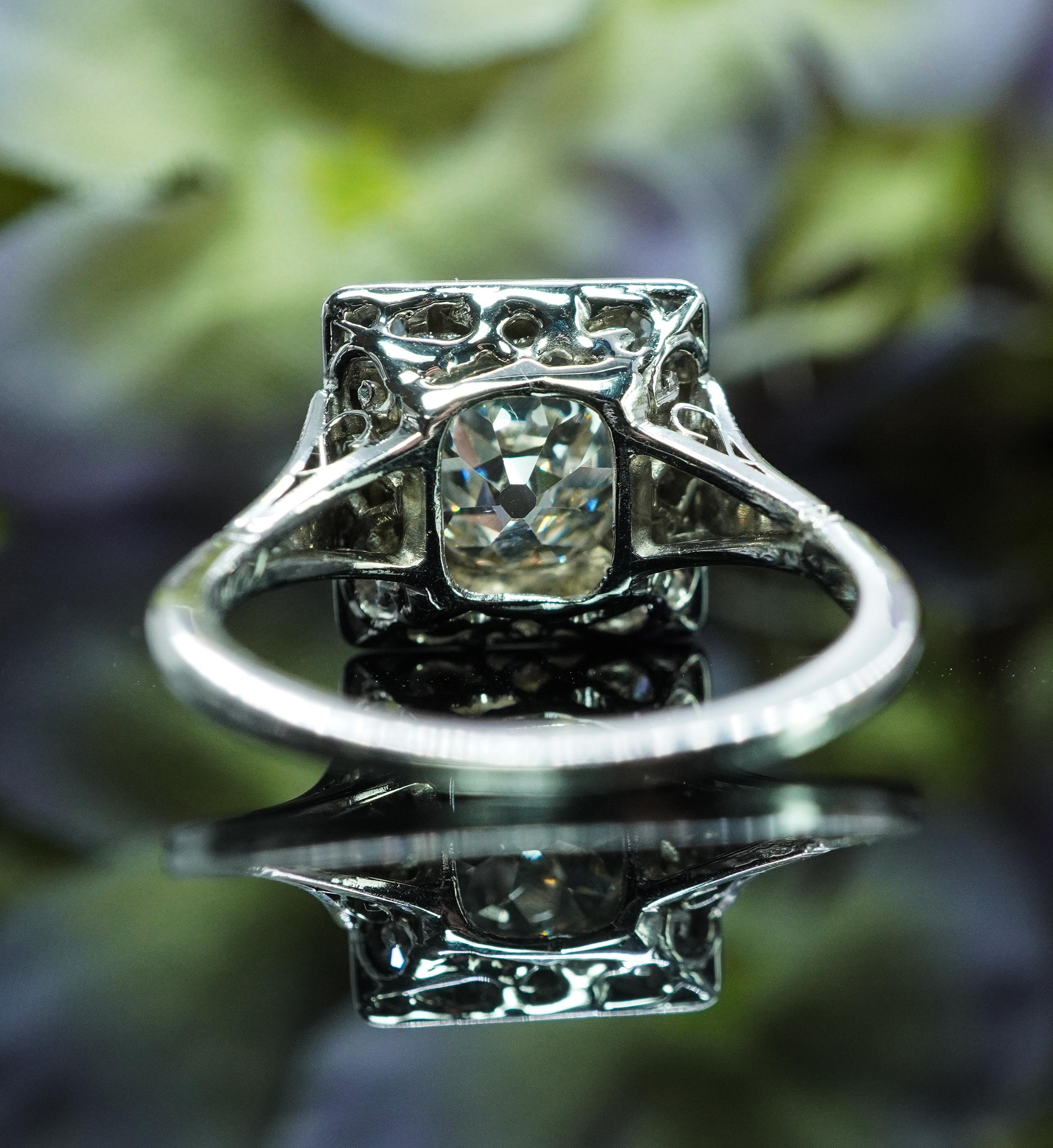 ART DECO 1.57ct center Old European Diamond Platinum Engagement Ring Appraisal For Sale 10