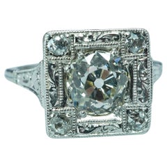 Évaluation de la bague de fiançailles Art déco en platine avec diamant européen ancien de 1,57 carat au centre