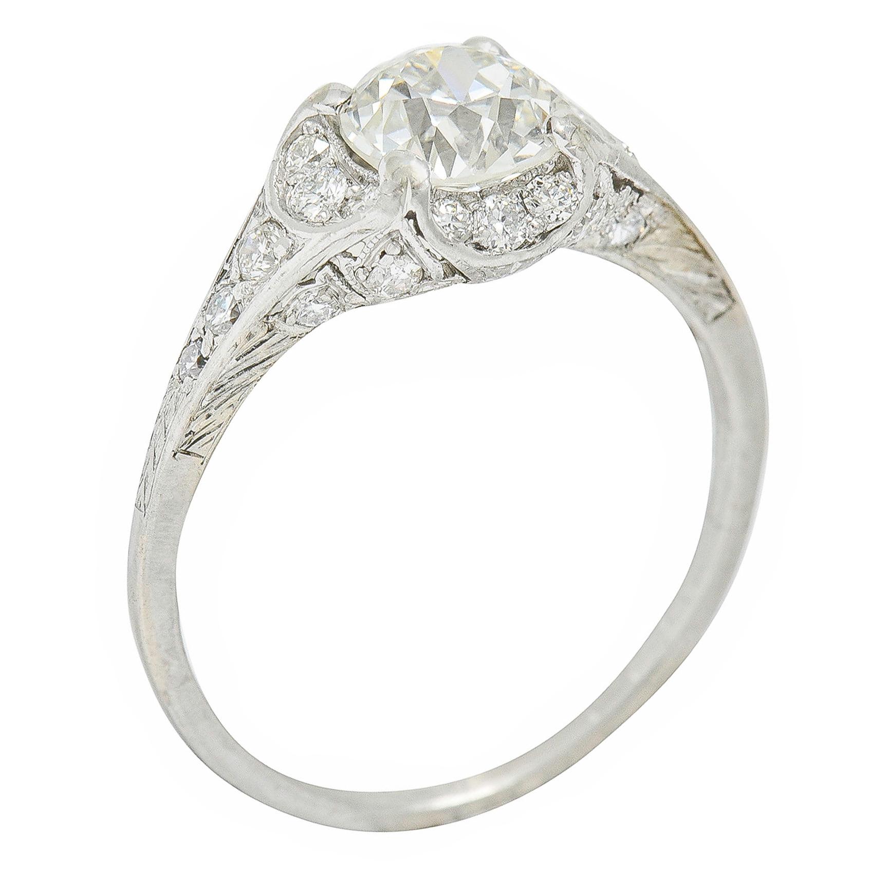 Art Deco 1.58 Carats Diamond Platinum Engagement Ring 5