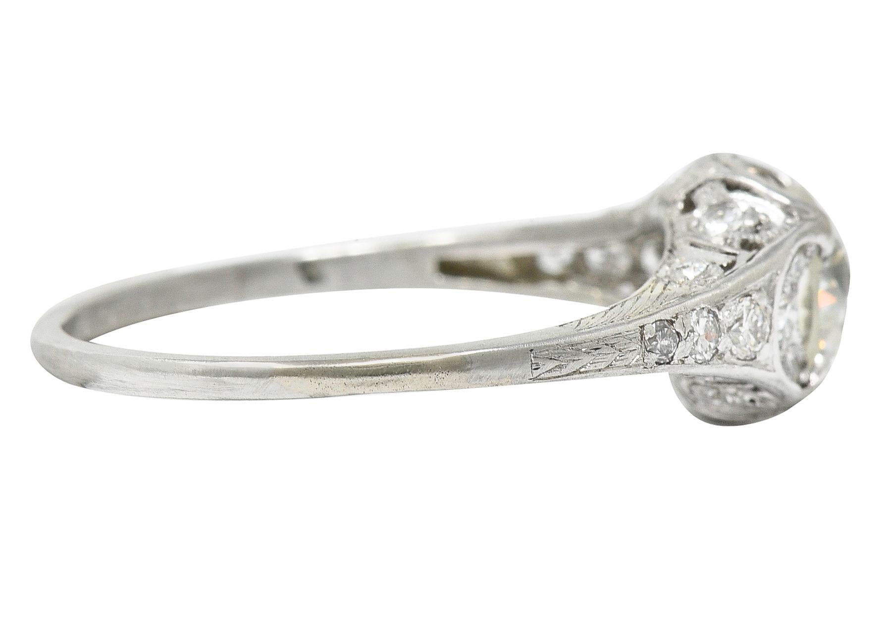 Old European Cut Art Deco 1.58 Carats Diamond Platinum Engagement Ring
