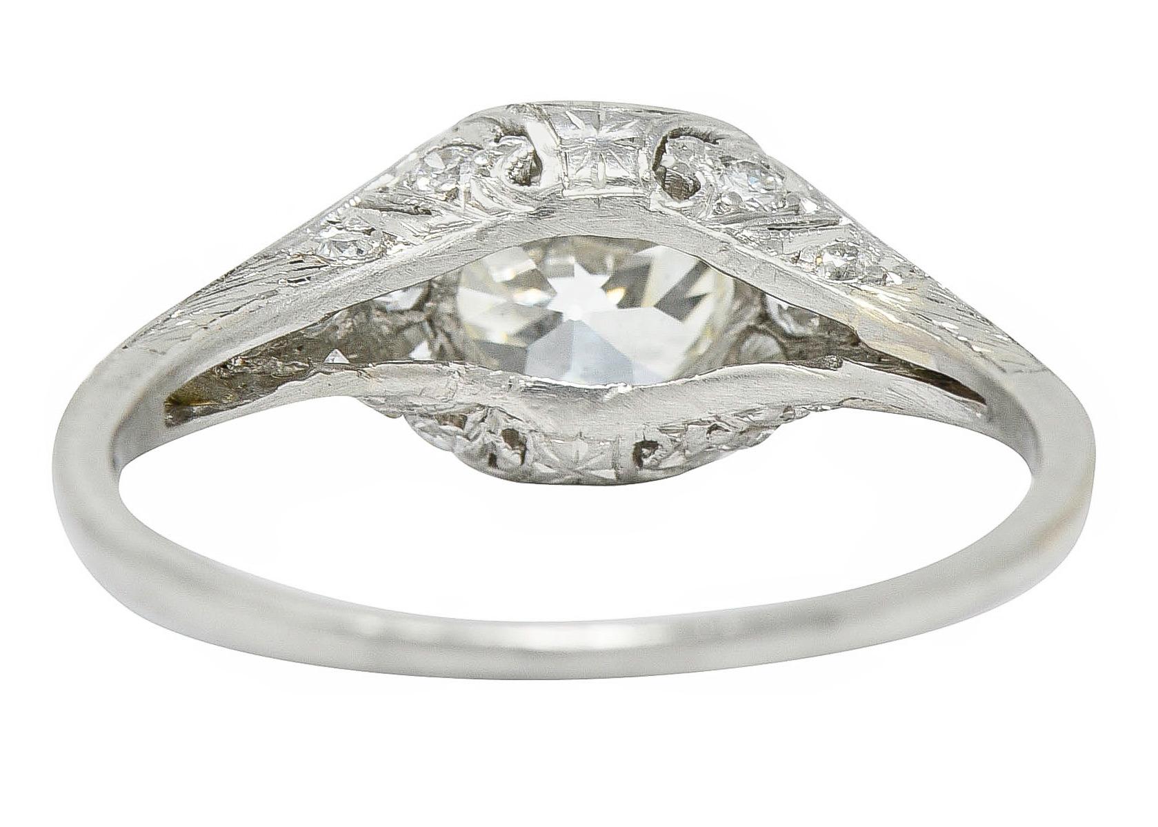 Art Deco 1.58 Carats Diamond Platinum Engagement Ring In Excellent Condition In Philadelphia, PA