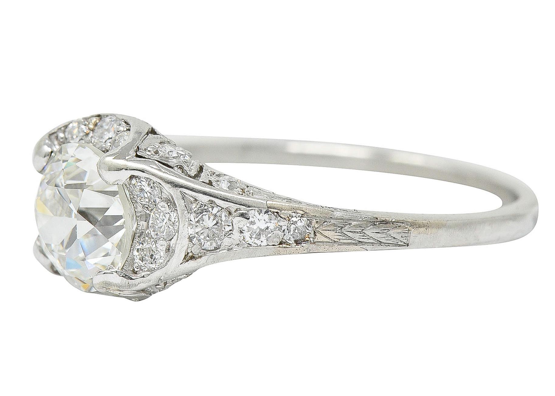 Art Deco 1.58 Carats Diamond Platinum Engagement Ring 1