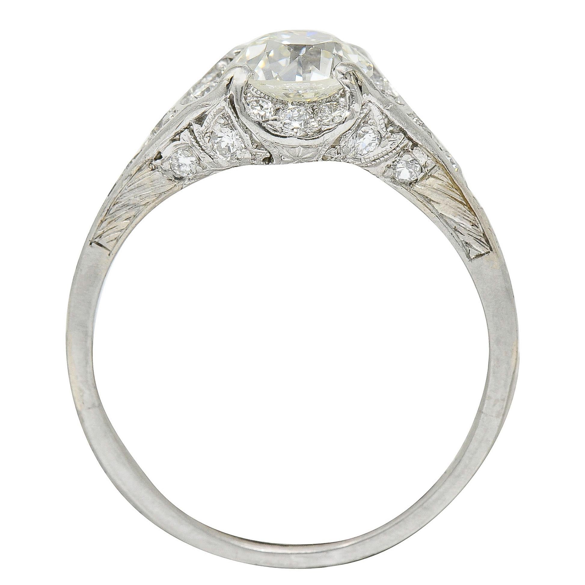 Art Deco 1.58 Carats Diamond Platinum Engagement Ring 2