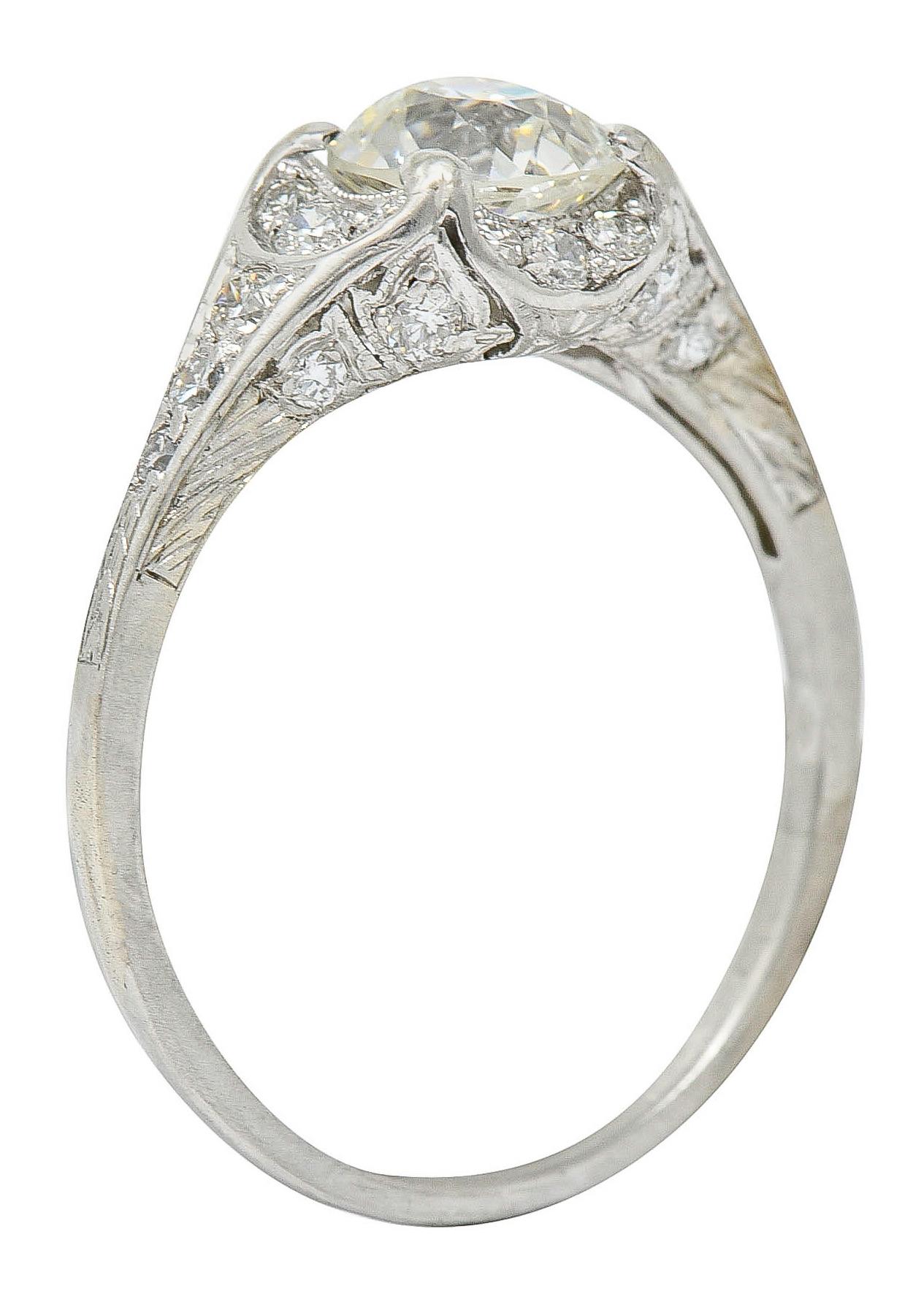 Art Deco 1.58 Carats Diamond Platinum Engagement Ring 3