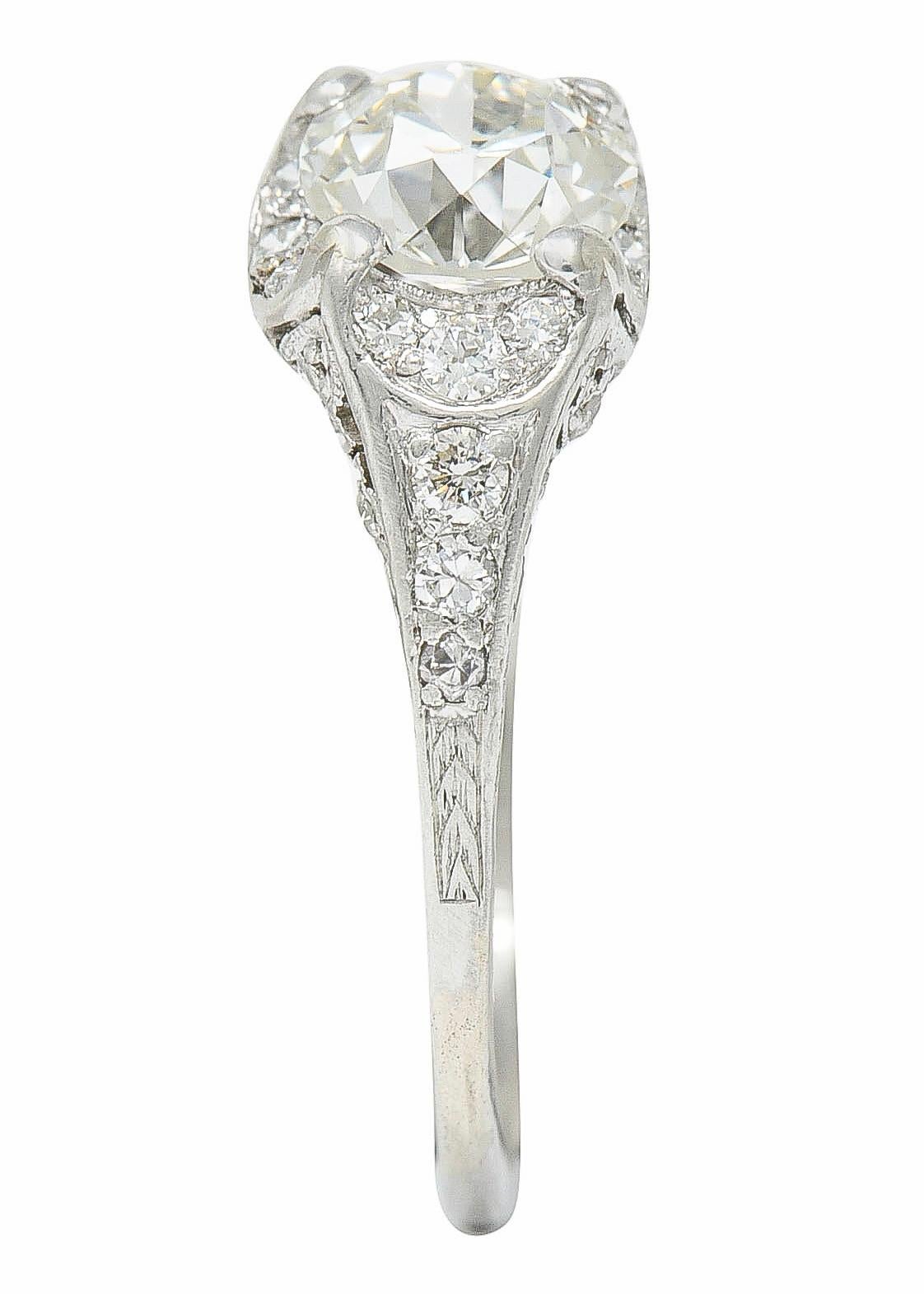Art Deco 1.58 Carats Diamond Platinum Engagement Ring 4