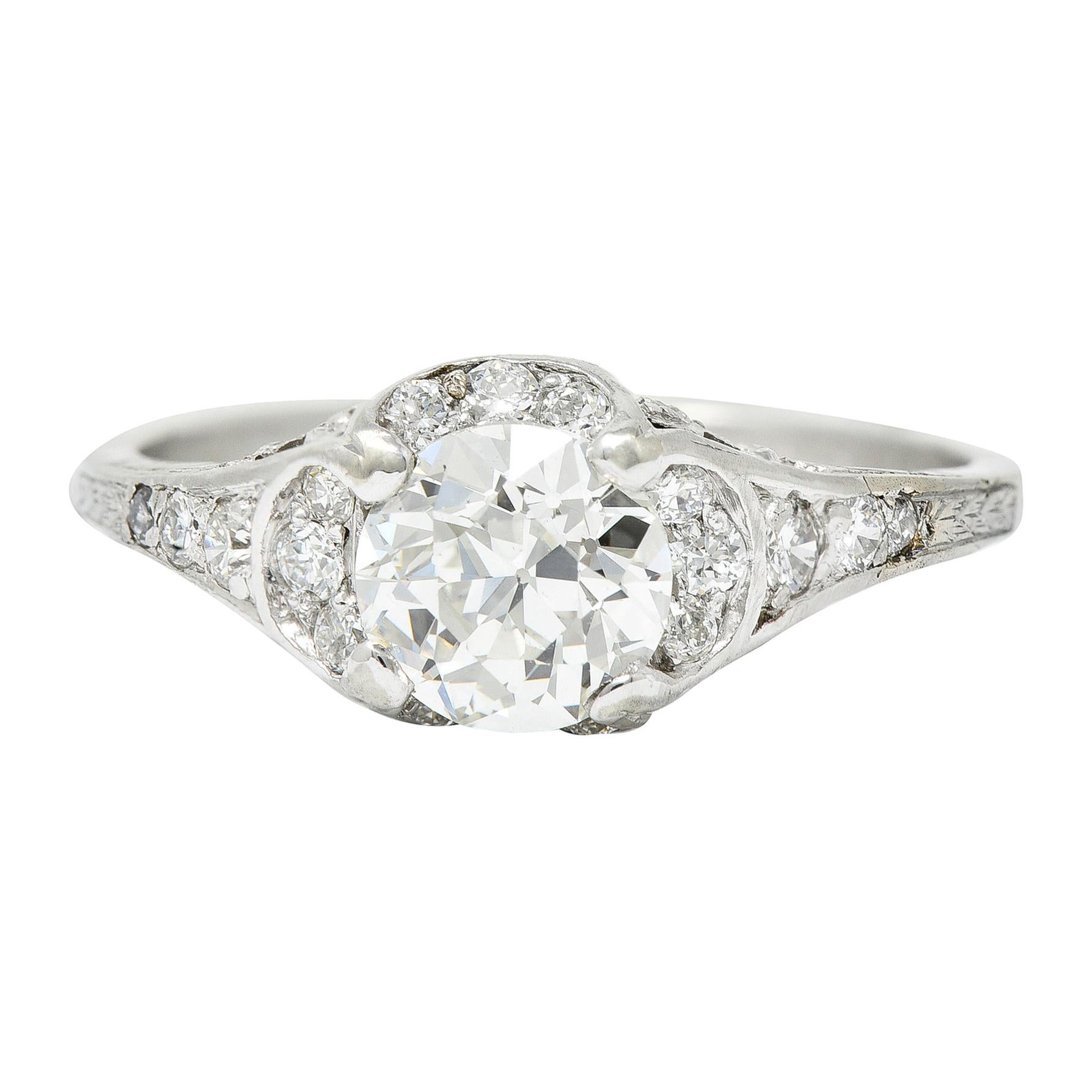 Art Deco 1.58 Carats Diamond Platinum Engagement Ring