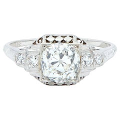 Anello di fidanzamento vintage a scacchiera in stile Art Deco con diamante europeo antico da 1,58 CTW 18K