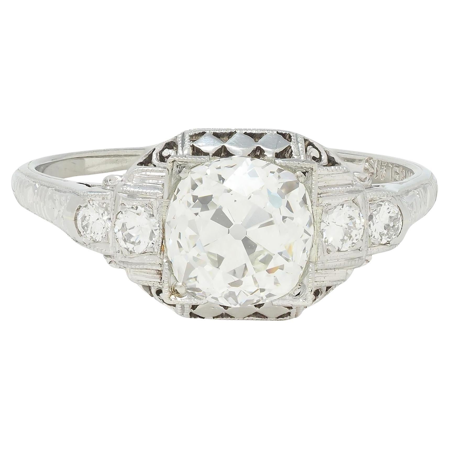 Art Deco 1.58 CTW Old Mine Diamond 18 Karat Gold Checkerboard Vintage Ring For Sale