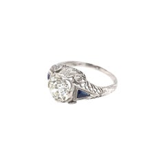 Art Deco 1.59 Carat Diamond & Sapphire Platinum Engagement Ring