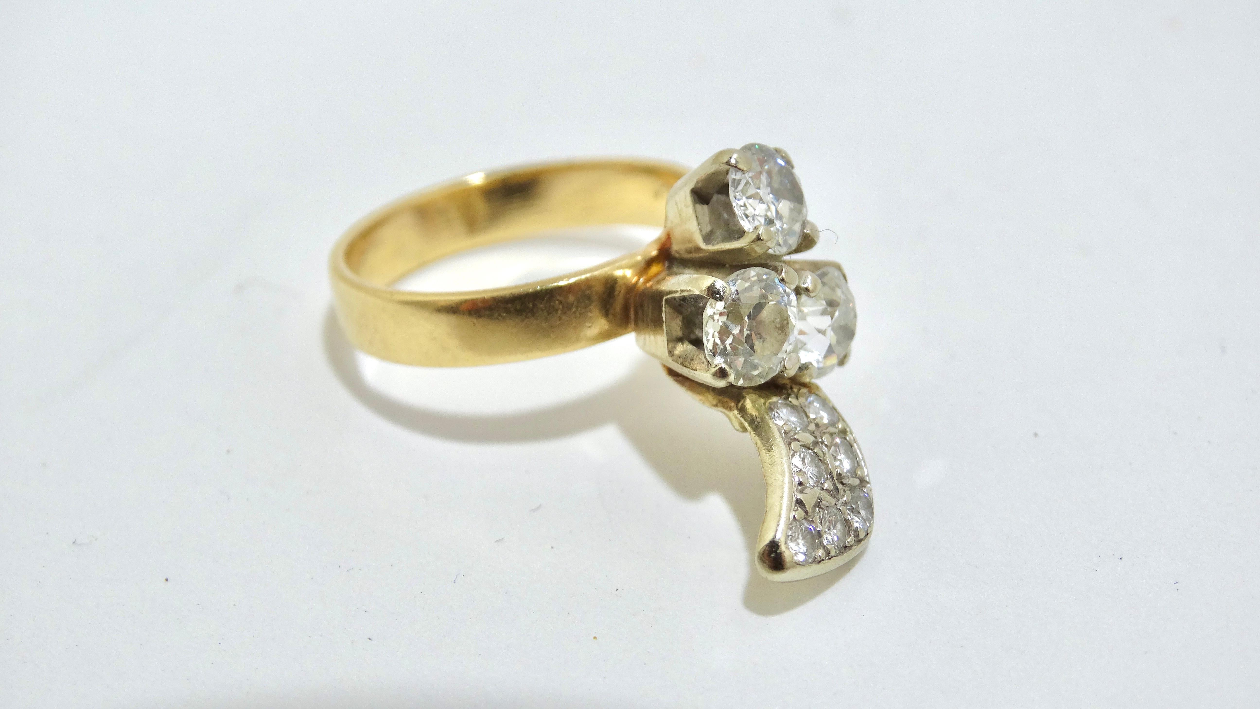Taille ronde Petite bague Art déco en or 14 carats avec diamants 1,5 carat en vente