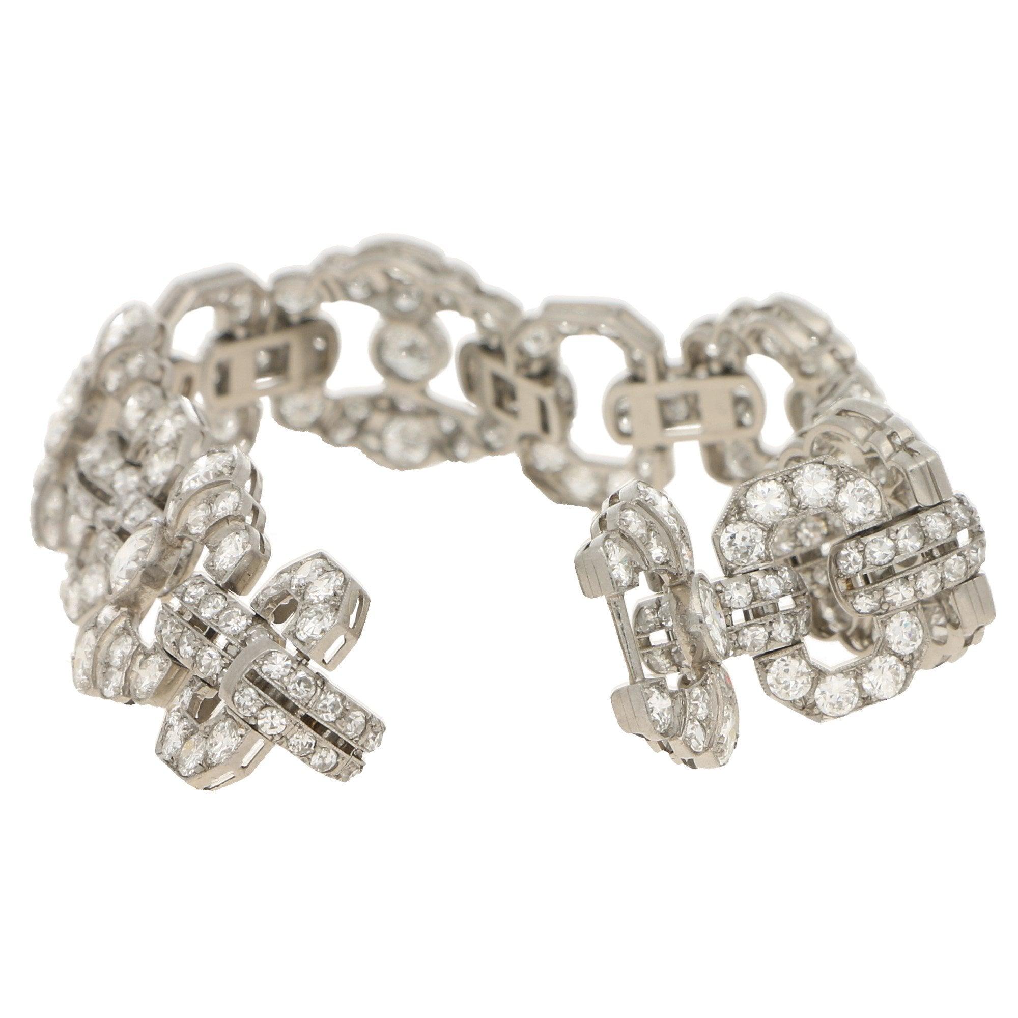 Old Mine Cut Art Deco Diamond Panel Bracelet Set in Platinum, 1920's For Sale