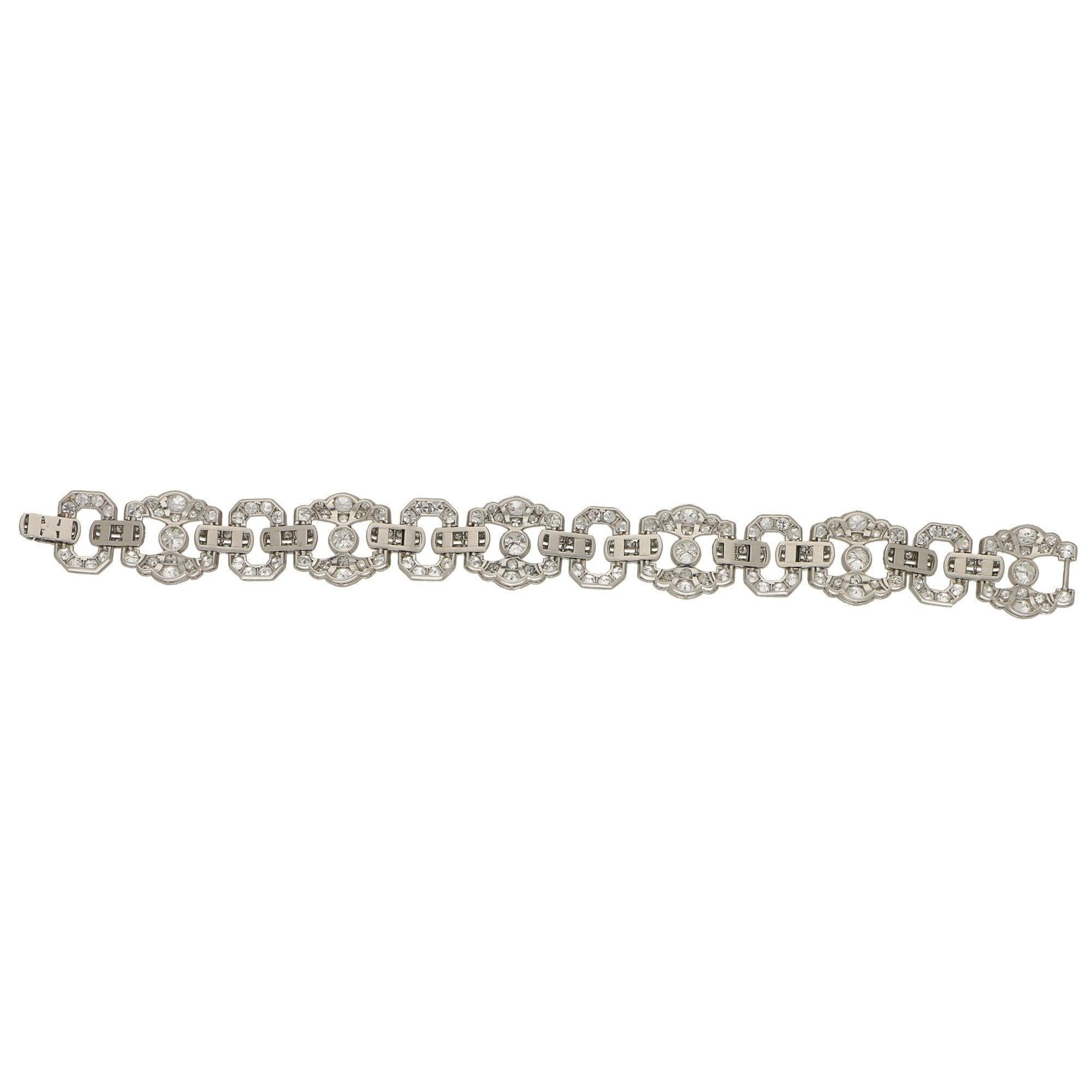 Women's or Men's Art Deco Diamond Panel Bracelet Set in Platinum, 1920's For Sale