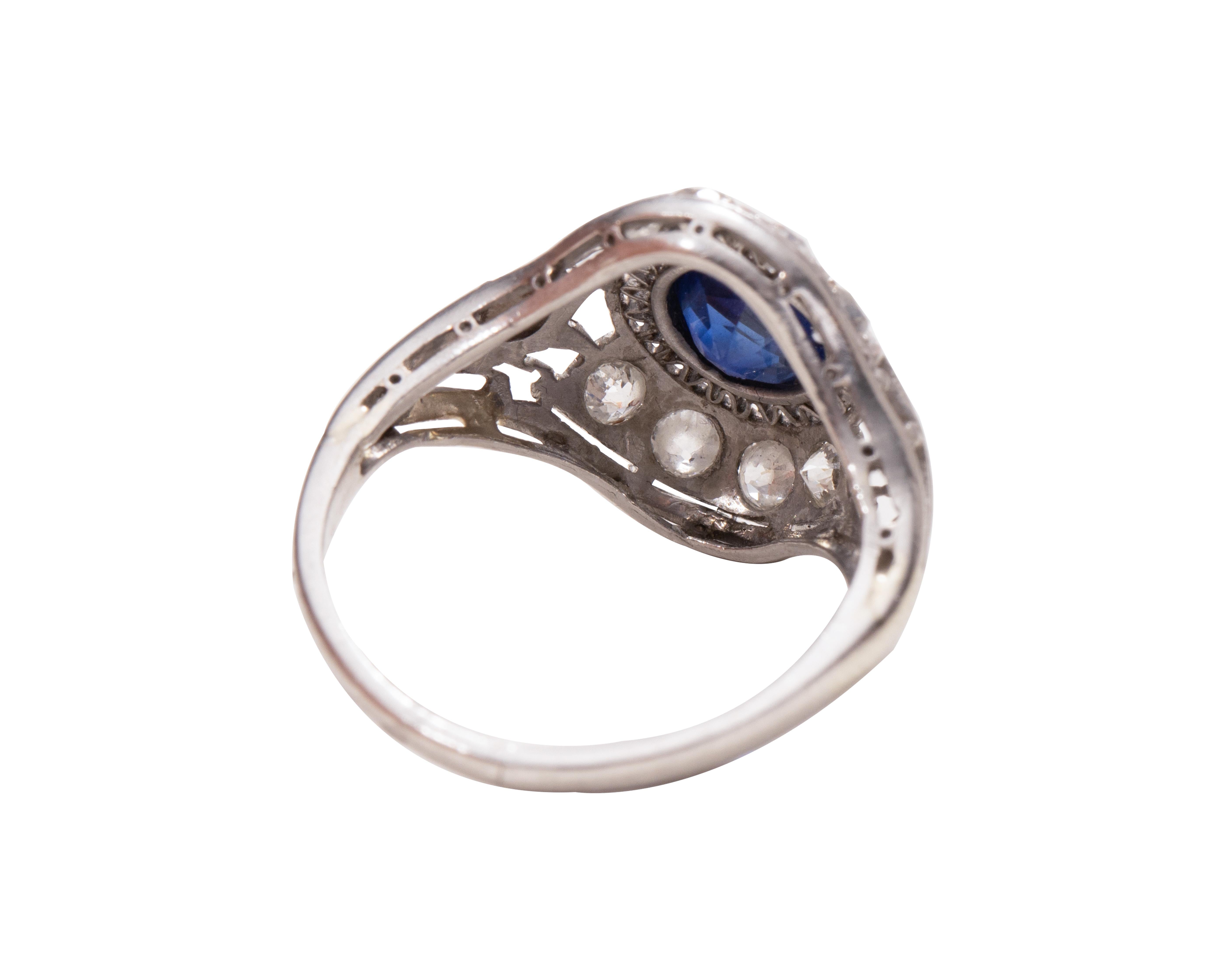 Women's Art Deco 1.5ctw Blue Sapphire & Old European Cut Platinum Filigree Cocktail Ring