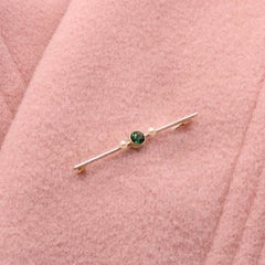 Art Deco 15K Yellow Gold & Platinum Bezel Set Green Tourmaline and Pearl Bar Bro