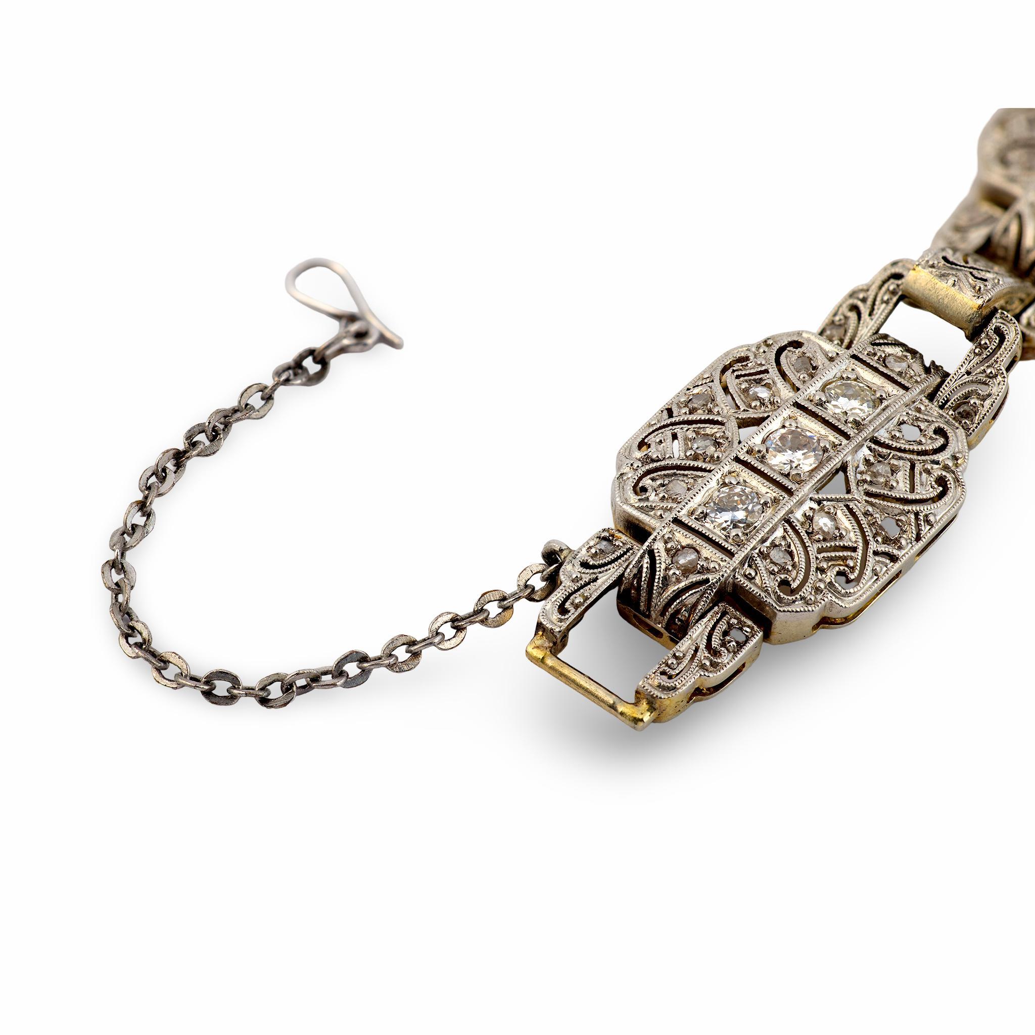 Pulsera Art Déco de oro blanco de 18 quilates y 1,60 quilates de diamantes en Bueno estado para la venta en Beverly Hills, CA