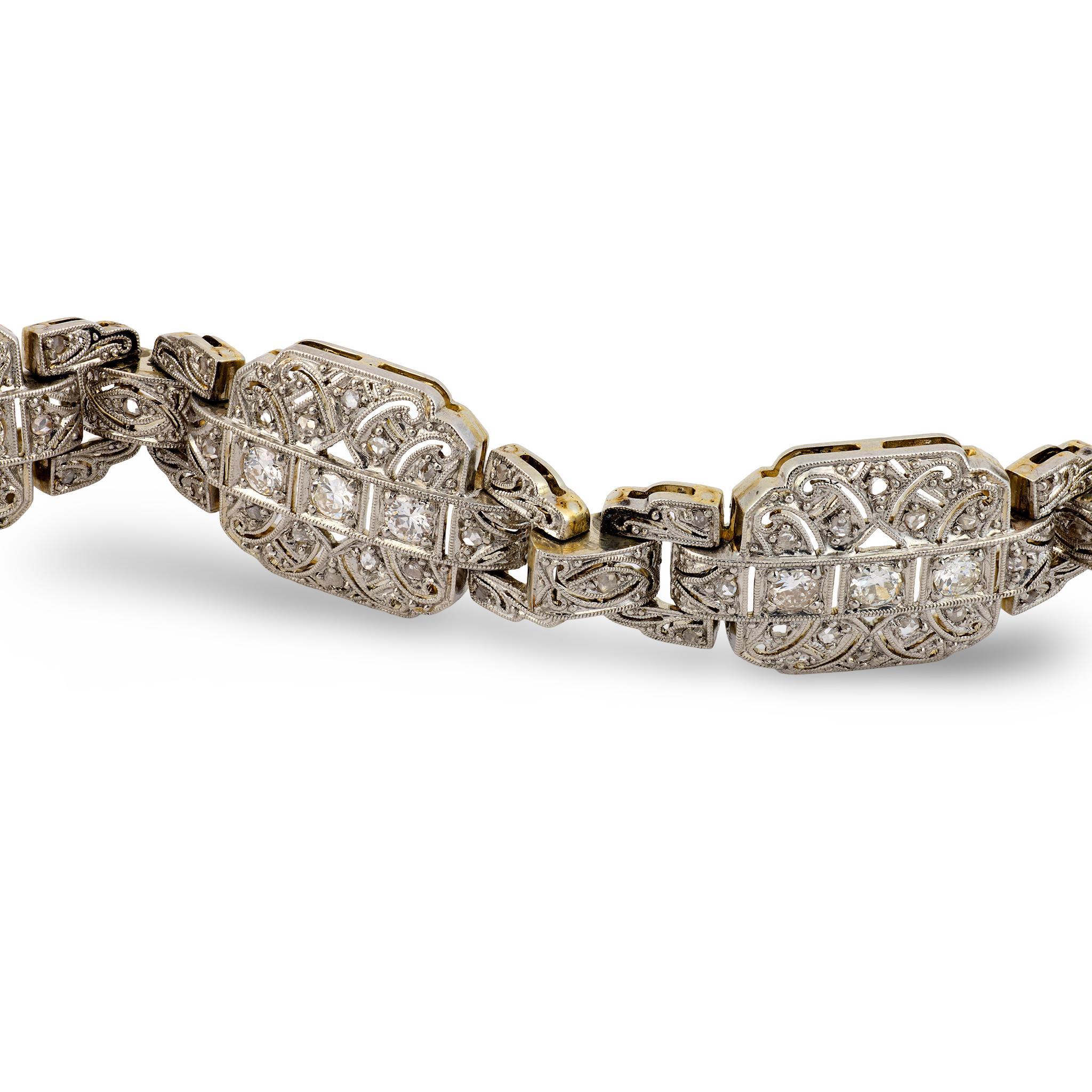 De las mujeres Pulsera Art Déco de oro blanco de 18 quilates y 1,60 quilates de diamantes en venta