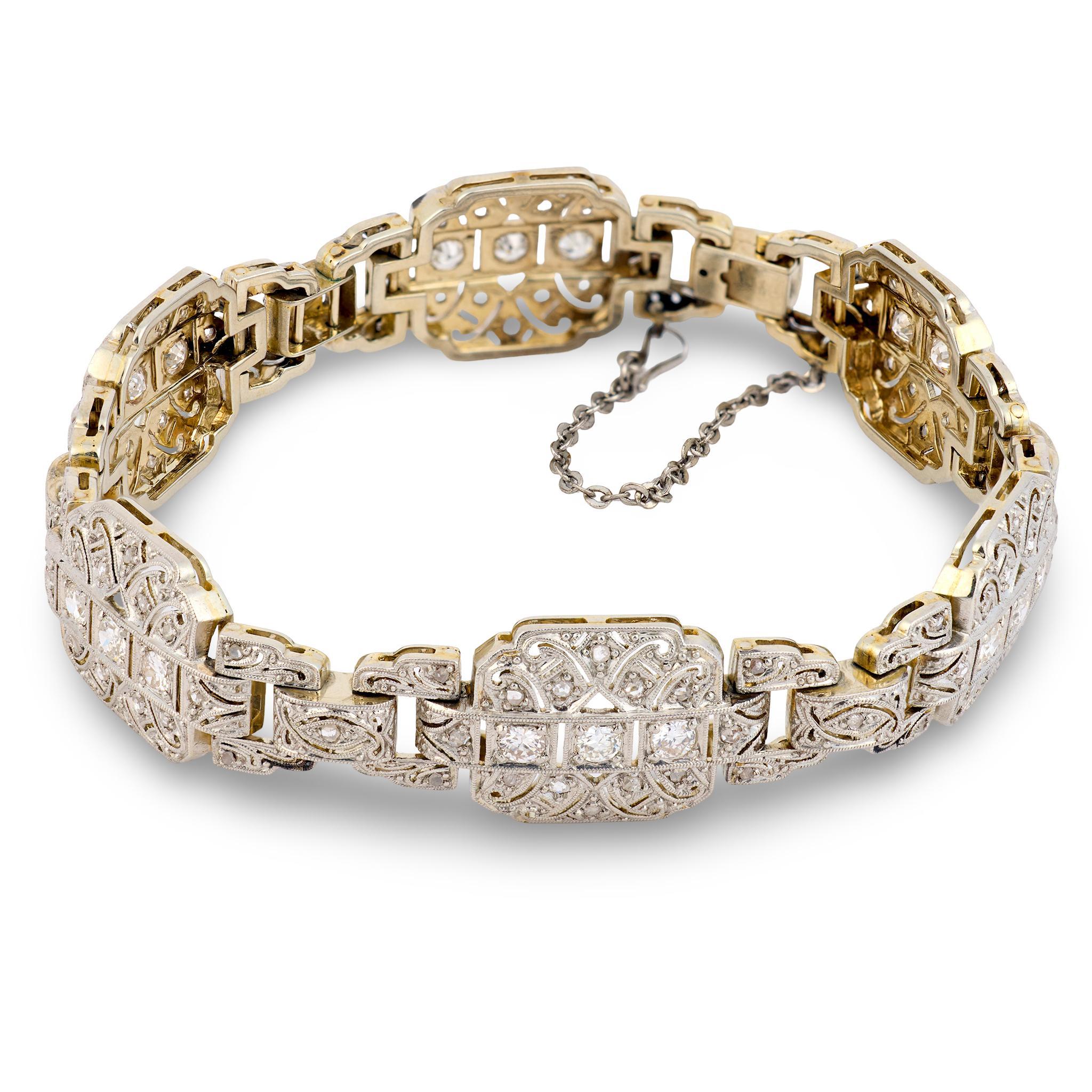 Pulsera Art Déco de oro blanco de 18 quilates y 1,60 quilates de diamantes en venta 2