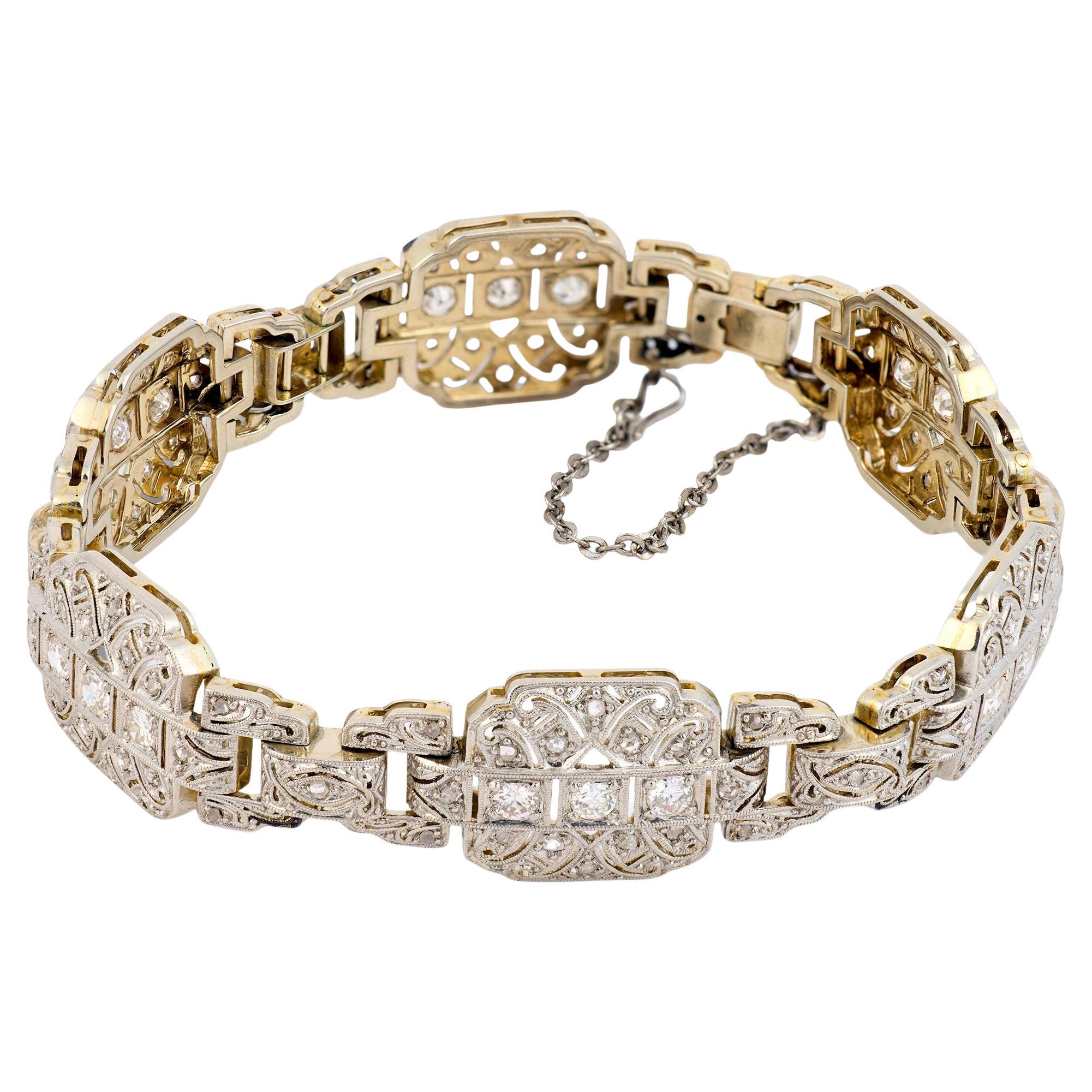 Art Deco 1.60 carat diamond 18k white gold bracelet