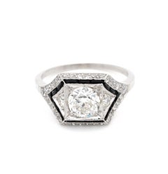 Art Deco 1.60 Carat Diamond Onyx Insert Platinum Solitaire Ring
