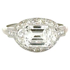 Art Deco 1.60 Carat Emerald Cut Diamond GIA Multi Diamond Platinum Ring
