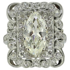 Bague habillée Art déco 1,60 carat de diamant taillé en marquise