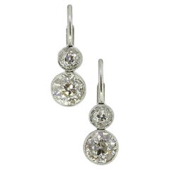 Art Deco 1.60 Carat Old Cut Diamond Drop Earrings