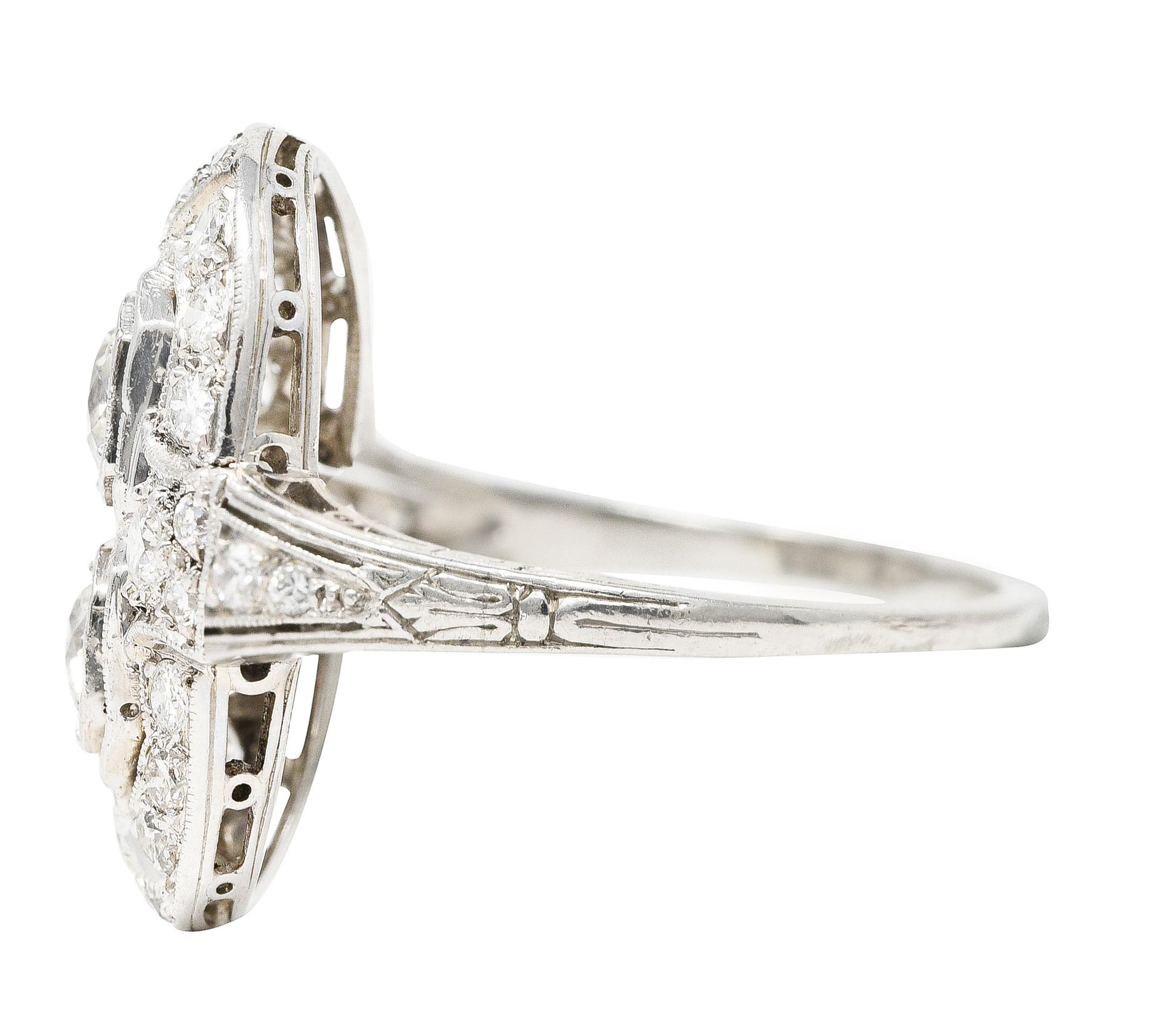 Art Deco 1.60 Carat Old European Cut Diamond Platinum Two Stone Dinner Ring For Sale 1