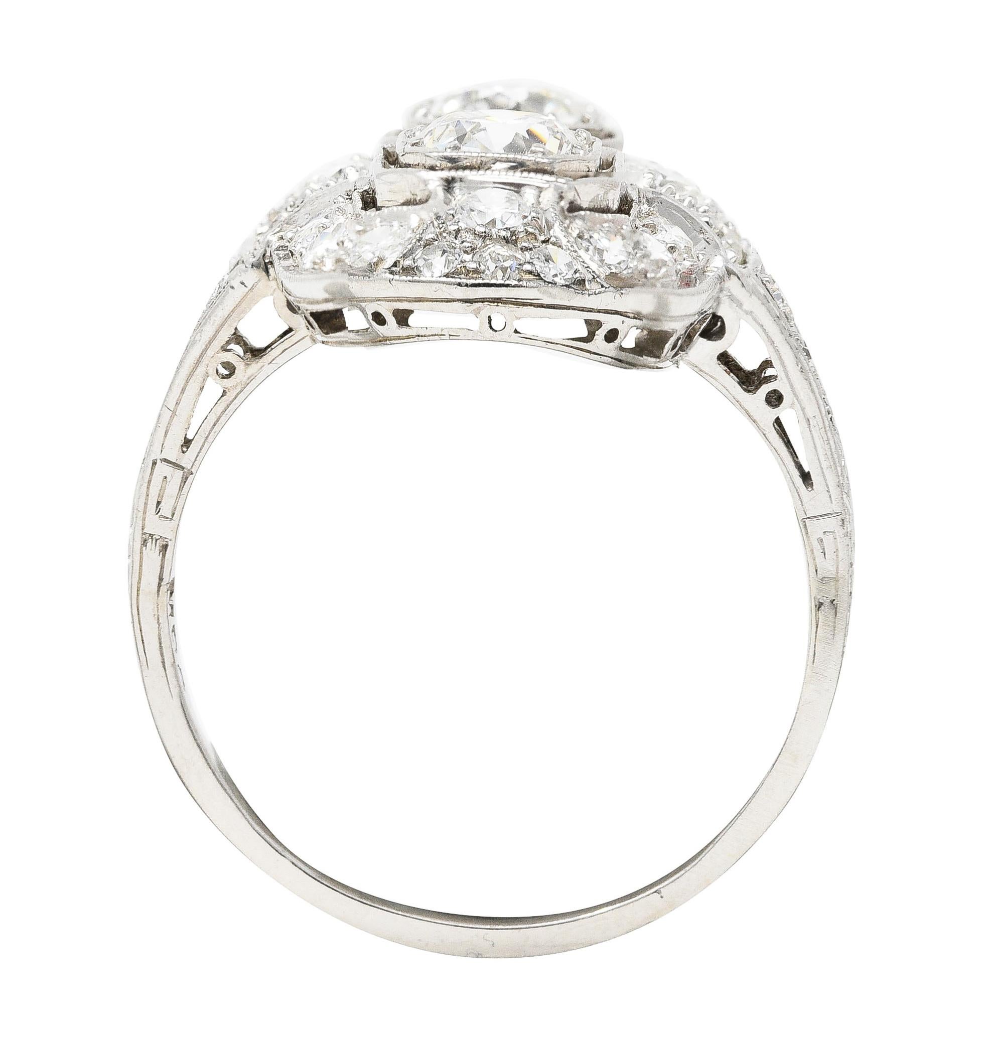 Art Deco 1.60 Carat Old European Cut Diamond Platinum Two Stone Dinner Ring For Sale 4