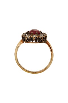 Antique Victorian 1.60 carat Ruby and Diamond Halo Ring