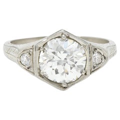 Art Deco 1.60 Carats Diamond 14 Karat White Gold Wheat Hexagonal Engagement Ring