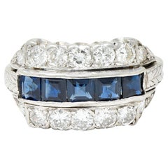 Art Deco 1.60 Carats Sapphire Diamond Platinum Band Ring
