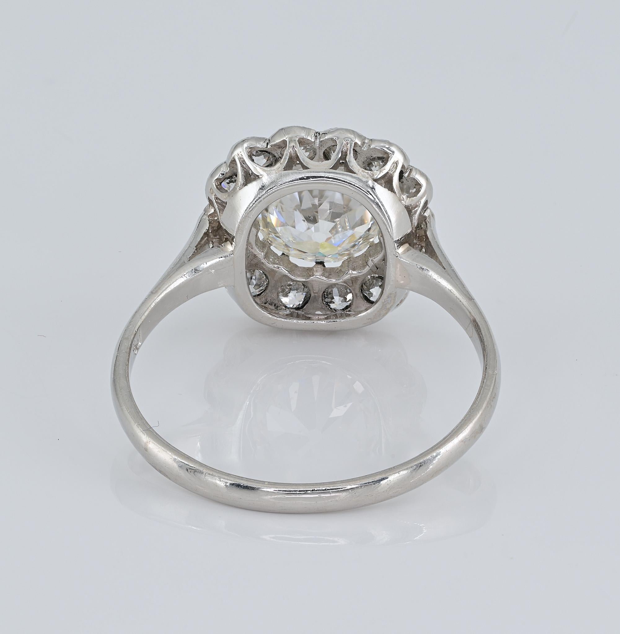 Art Deco 1.60 Ct Diamond Platinum Halo Ring For Sale 1