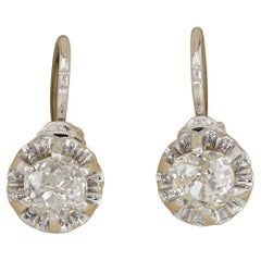 Art Deco 1.60 Ct Diamond Solitaire Dormeuse 18 KT Plat Earrings