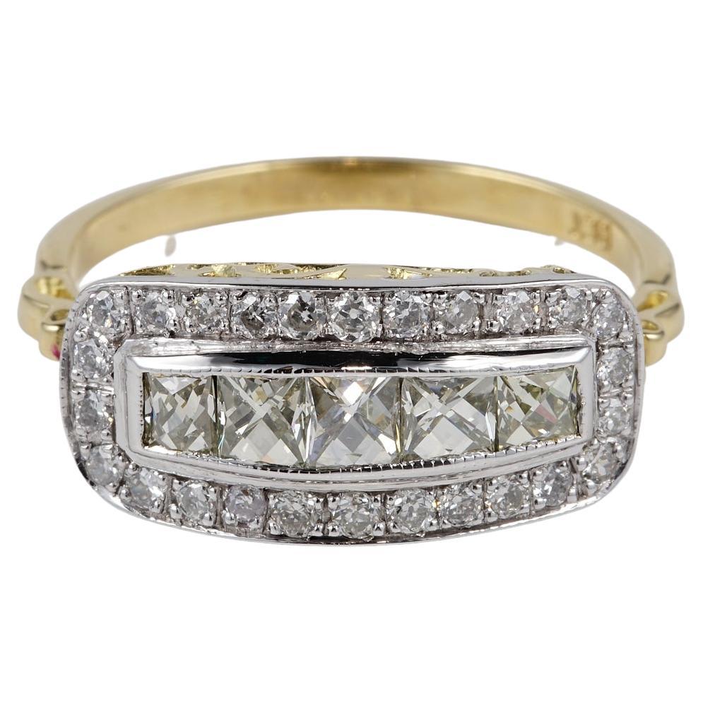 Art Deco 1.60 Ct French Cut Diamond Anniversary Ring For Sale